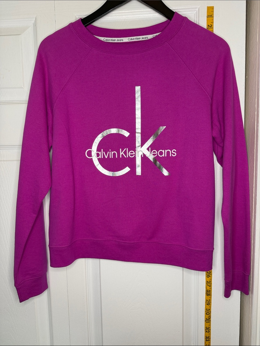 Calvin Klein Jeans Fuchsia Crewneck Sweatshirt with Silver CK Logo